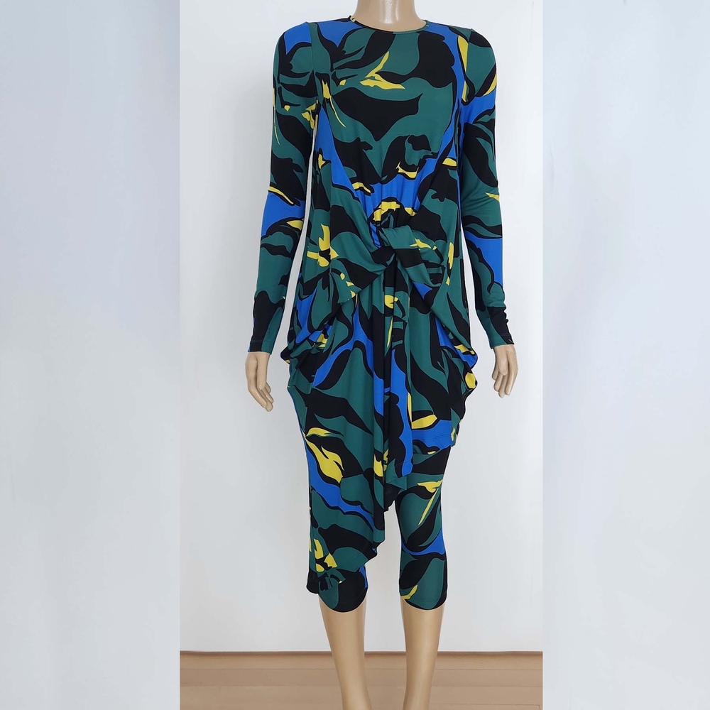 Abstract Camouflage Dress in Blue and Green